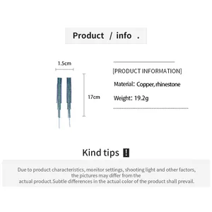 Detailed size measurement showing 17cm long rhinestone tassel earring with copper material