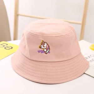 Chapeau bob rose pour enfants avec broderie licorne et large bord pour protection solaire