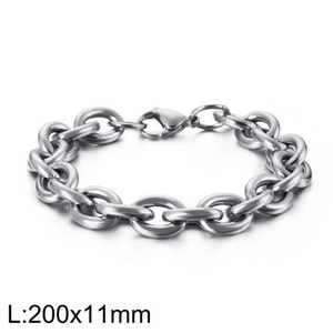 Detail view of 200x11mm silver O-link stainless steel chain bracelet for men on white background
