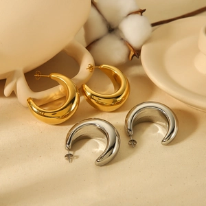 Polished oversized stainless steel C-shaped crescent earrings in gold and silver finish