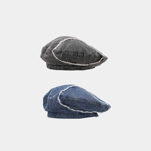Retro Washed Denim Beret Hat Distressed Frayed Edges Cotton Painter Artist Cap Vintage Casual Adjustable