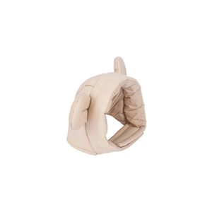 Padded beige pet hood with cute bear ears made of quilted waterproof fabric