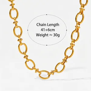 Minimalist gold plated stainless steel chunky chain necklace 41+6cm length and 30g weight