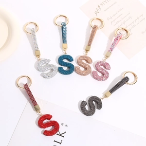 Sparkly rhinestone letter S keychain accessories for car keys in various colors