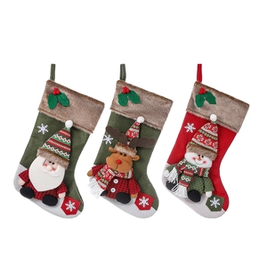 Three-piece Christmas stockings set with Santa, elk, and snowman 3D plush decorations