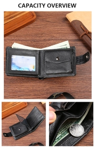 Internal layout of men's leather wallet with card slots and snap-button coin pocket