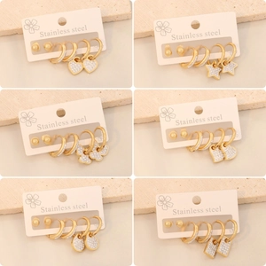 Fashion Stainless Steel Stud Hoop Earrings Heart Butterfly Star Rhinestone Zircon Gold Plated Jewelry Women