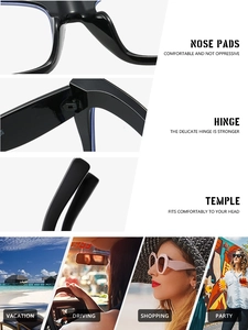 Details des quadratischen Cat-Eye-Rahmens mit ergonomischen Bügeln und Metallscharnieren