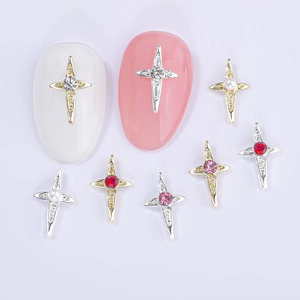 Cross Nail Art Charms Alloy Four Pointed Star Rhinestone Faux Artificial Pearl DIY Manicure Decorations For Women Girls