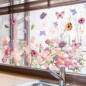 Floral and butterfly static cling window stickers for kitchen glass home decoration