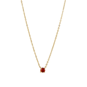 Elegant 18K gold plated necklace with a red birthstone pendant in 4-prong setting