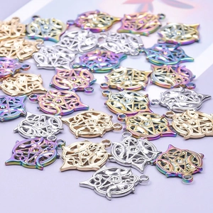 Hollow Celtic pentagram star pendants in gold, silver, and rainbow steel for DIY jewelry