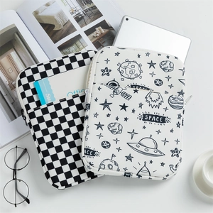 Checkerboard and space illustration padded laptop sleeve for 11-14 inch tablet and notebook