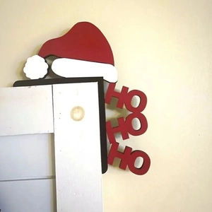 Décoration de coin de porte de Noël avec motif HO HO HO en bois pour cadre de porte