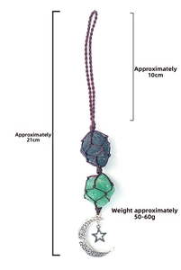 Handmade woven car hanging ornament with natural stones and metal moon star pendant