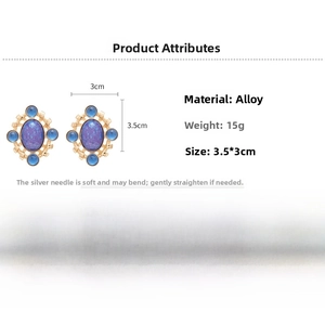 Macro detail of oval geometric earrings featuring gold alloy edges and purple resin