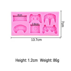 Pink silicone game controller mold with 6 vintage gamepad shapes for DIY cake decor