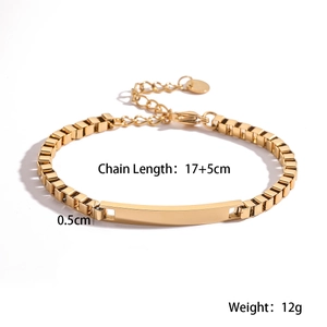 18K gold plated stainless steel geometric link bracelet with polished rectangular plate
