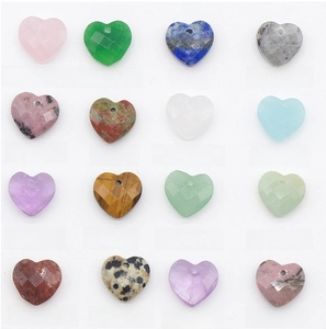 Macro display of diverse heart-shaped natural gemstones with clear English labels