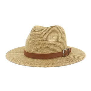 Sommer Strohhut Fedora Breiter Krempe Sonnenschutz Atmungsaktiv Panama Stil Ledergürtel Schnalle Urlaub Strand Mode