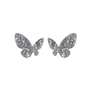 Elegant silver butterfly stud earrings featuring shimmering crystal pave and minimalist design