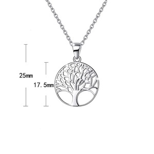 Detailed product size chart showing 25mm height for 925 sterling silver tree of life pendant