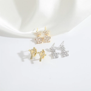 Chic vintage flower studs and cross heart earrings with micro-set cubic zirconia