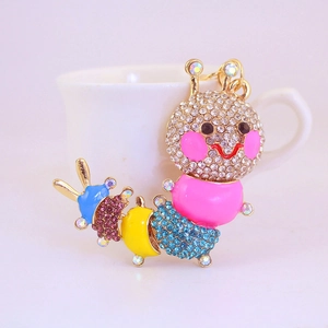 Sparkly caterpillar keychain with colorful rhinestones and enamel for car keys and bags