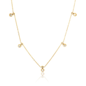 18k gold plated necklace featuring five elegant double cubic zirconia stone pendants