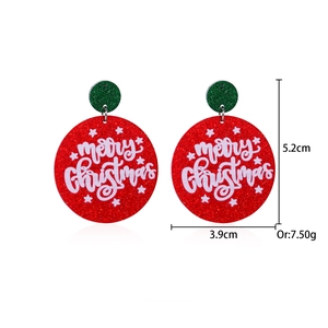 Detailed view of Merry Christmas earrings with dimensions 5.2cm height and 3.9cm width