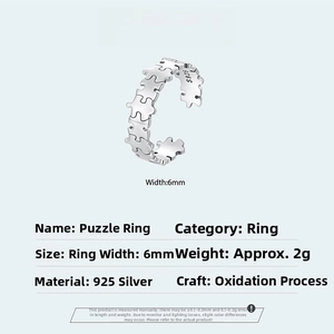 Detailed view of 925 sterling silver puzzle ring with 6mm width and oxidation process
