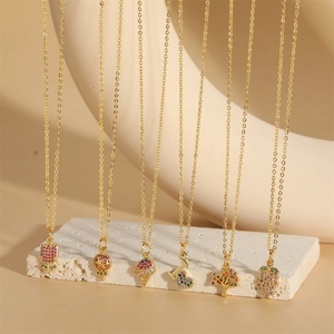Colorful Zircon Pendant Necklace Copper 14K Gold Plated Heart Life Tree Fruit Shape Fashion Clavicle Chain For Women