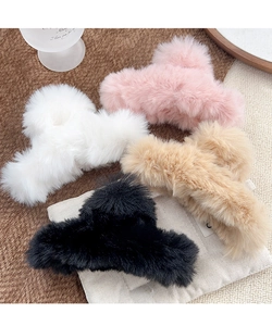 Faux fur hair claw clips set in pink, white, khaki, and black colors for thick hair