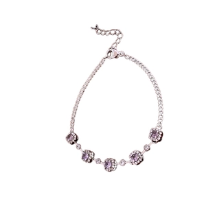 Bracciale a catena in argento con cinque pietre di zirconia viola e chiusura regolabile