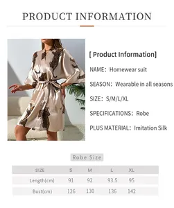 Detailed size chart for leopard print imitation silk robe from S to XL measurements