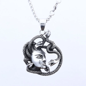 Gothic Medusa pendant necklace in vintage silver stainless steel with box chain