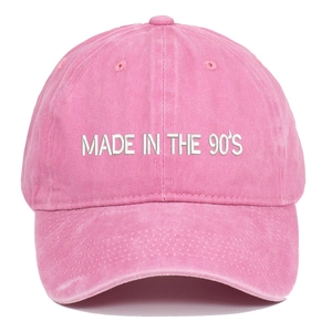 Pink vintage washed cotton baseball cap featuring Made in the 90's embroidery