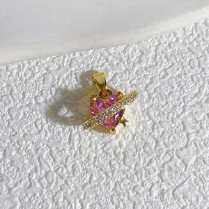 Elegant 18K gold plated heart pendant with pink gemstone and sparkling zircon stones