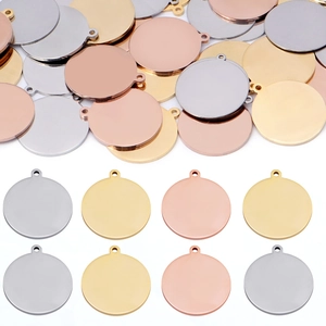 Polished circular blank pendants in silver, gold, and rose gold for DIY jewelry design