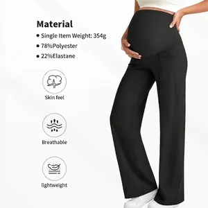 Maternity Wide Leg Pants High Waist Belly Support Polyester Elastane High Elastic Breathable Casual Yoga Trousers
