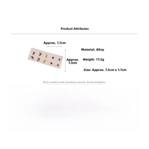 Detail view of 10-piece crystal fruit stud earring set with alloy and silver needles