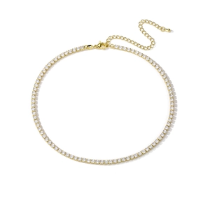 Classic 18K gold plated copper tennis necklace with colorful cubic zirconia and drop charm