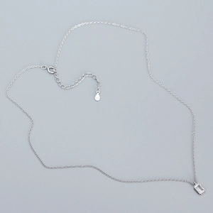 Detail of S925 sterling silver stamp on O-chain necklace with square zircon pendant