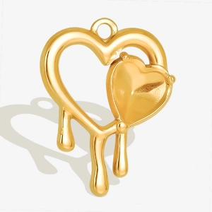 Heart Pendant 304 Stainless Steel Molten Lava Drip Effect Double Heart DIY Jewelry Making Accessory For Necklace Fashion