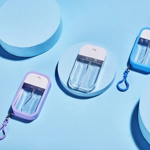 Portable 50ml card spray bottle set with colorful silicone sleeves and hanging loops