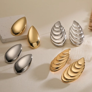 Minimalist Copper Water Drop Stud Earrings For Women Fashion Geometric Textured Gold Plated Jewelry