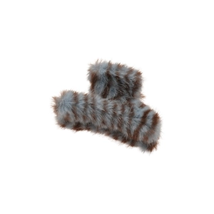 Pince à cheveux en peluche rayée bleu et marron pour femmes avec texture fausse fourrure