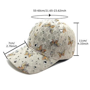 Damen Baseballkappe mit Spitzen-Schmetterlingen und Strasssteinen, atmungsaktiver Sonnenhut
