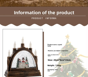 Macro view of crystal Christmas snow globe lamp with snowman family and arched design
