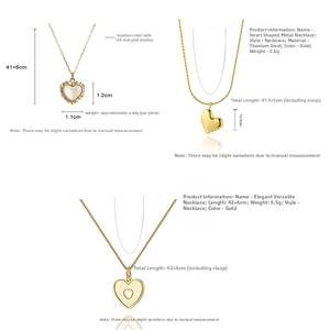 Three minimalist heart pendant necklaces in polished 14K gold plated stainless steel